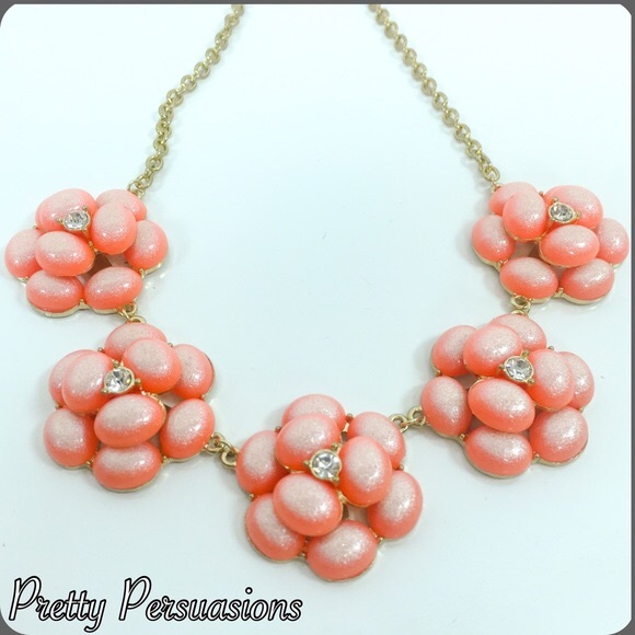 Coral Floral Rhinestone Statement Necklace - Picture 3 of 3
